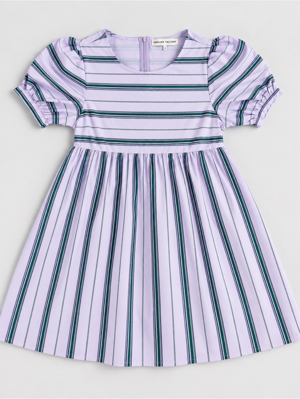 English Factory Lavender Striped Puff-Sleeve Dress